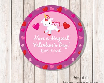 Unicorn Valentine Tags, Instant Download Tags or Stickers --- Digital File of 12 or 9 2.5 inch Round Stickers or Tags