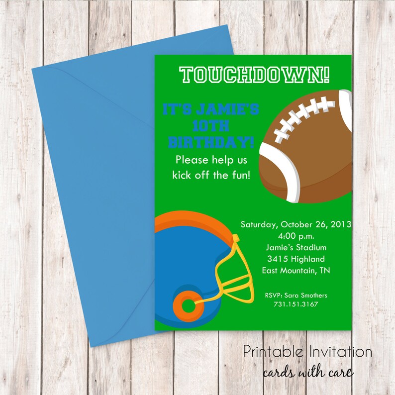 Football Invitation, Printable Invitation Design, Custom Wording, JPEG File Etsy