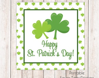 St Patrick's Day Tag druckbare Sofort-Download, Sofort-Download-Tags oder Aufkleber --- Digitale Datei von 12 2 Zoll quadratischen Aufklebern oder Tags