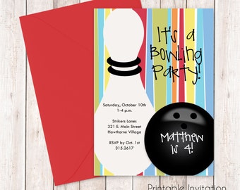 Bowling, Kinder-Geburtstags-Einladung, Einladung, druckbare Einladung, Datei individuelle Benennung, JPEG-