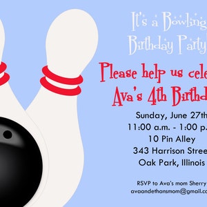 Bowling Birthday Party Invitation, Printable Invitation Design, Kids Birthday Invitation, Custom Wording, JPEG File image 4