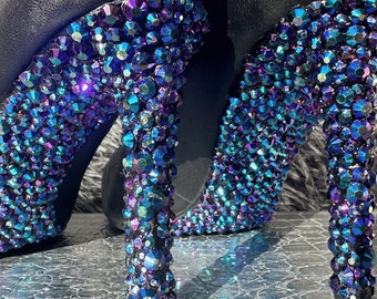 Stiletto Pumps with Crystal Bottoms ft. Blue Diamond | Personalize the Crystal Color, Wedding Bridal Graduation Brides Maid Heels