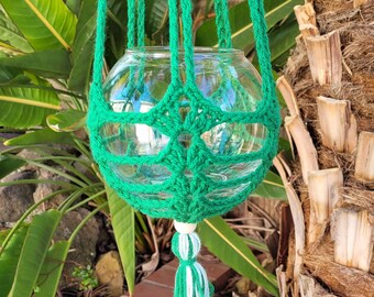 Green Macrame Plant Pot Hanger with Tassel, 4-6" Pot