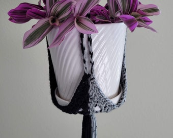 Color Block Macrame Plant Hanger with Tassel, Boho Crochet Style for 4-6" Pots