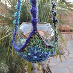 OoAK joya tonificado texturado Macrame Boho estilo ganchillo planta pot hanger para olla de 4-6 &quot;