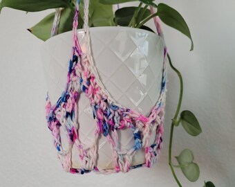 Sparkler Tie Dye Crochet Plant Hanger, Boho Macrame Style