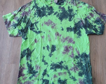 OOAK Green Tie Dye Shirt with Black & Purple Dye - Halloween Toxic Waste