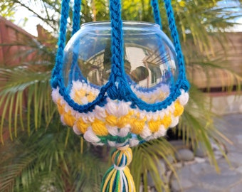 OOAK Parrot Macrame Boho Style Crochet Plant Pot Hanger For 4-6" Pot w/ Tassel
