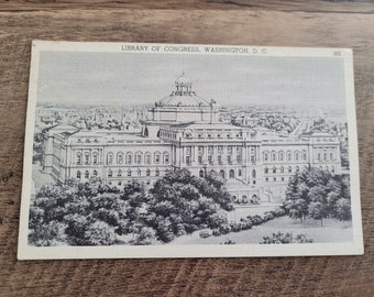 Vintage Library of Congress Postcard, Washington DC, 1939 Panama Canal Stamp