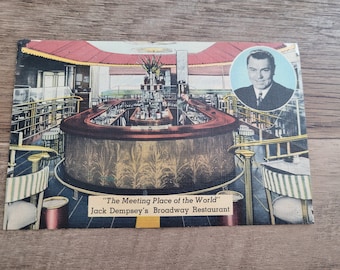 Vintage Postcard Jack Dempsey's Broadway Restaurant New York Linen Postcard Unused - The Meeting Place of the World