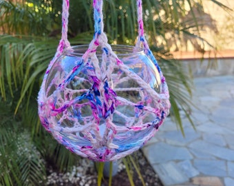 OOAK 3 Strand Strappy Tie Dye Boho Macrame Style Crochet Hanging Planter For 4-6" Plant Pot