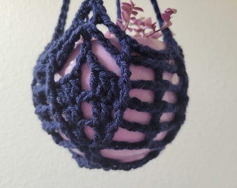 Navy Blue Crochet Plant Pot Hanger, 4-6" Pot, Handmade