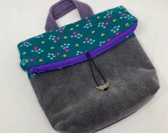 Gray Corduroy Foldover Clutch, zippered handbag, upcycled apparel, repurposed fashion