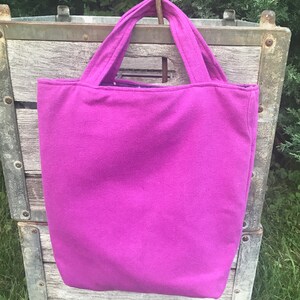 kitty peace sign, knitting tote bag, WIP bag, upcycled clothing, pink and purple sparkles, image 6