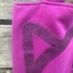 kitty peace sign, knitting tote bag, WIP bag, upcycled clothing, pink and purple sparkles, image 2