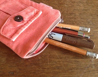 Zippered pencil case with patch pocket