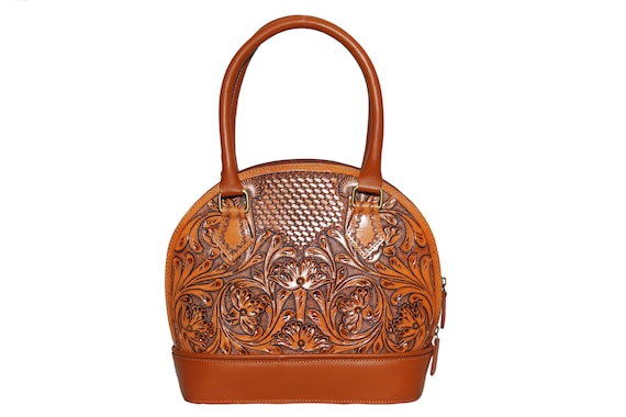 Hand Tooled Cowhide Leather Bag for Women | Handmade Leather Purse | Tooled leather Strap | Everyday & Work Tote