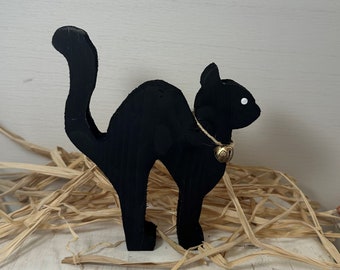 Wood Black Cat, Halloween Decor, Tiered Tray Decor, Primitive Black Cat, Standing Black Cat, Arched Black Cat, Autumn Decor