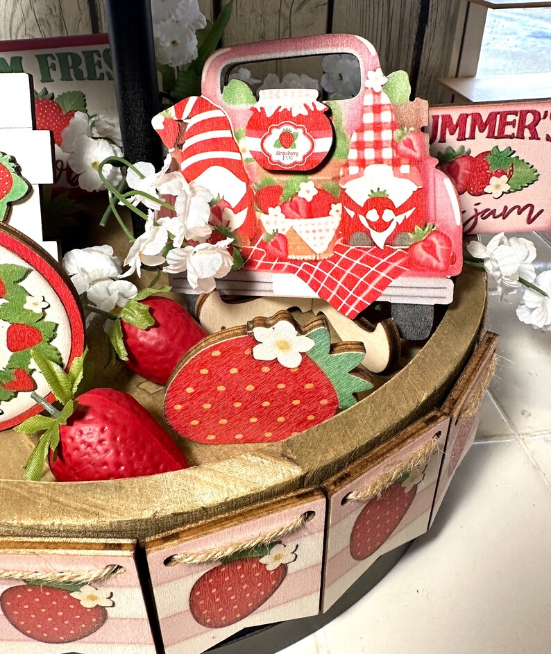 Strawberry Tiered Tray Bundle, Summer Strawberries, Strawberry Kitchen Decor image 2