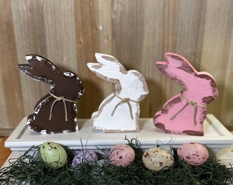 Conejitos de madera, Conejos de madera, Conejitos rústicos, Decoración de Pascua, Rellenos de cuencos, Decoración de bandeja escalonada, Decoración de primavera, Pascua de granja