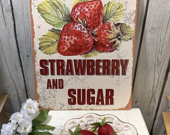 Strawberry Metal Sign, Strawberry Decor, Farmhouse Sign, Vintage Style , Summer Decor,  Spring Decor, Strawberry Kitchen Decor