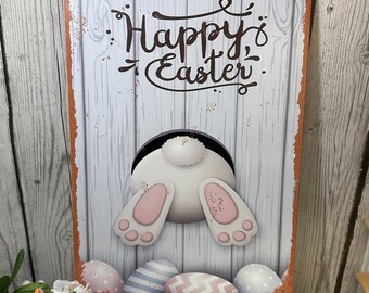 Bunny Tin Sign, Easter Wall Sign, Metal Easter Sign,  Rabbit Sign, Spring Decor, Easter Decor, Vintage Style Easter