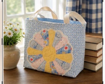 Vintage Dresden Plate Quilt Tote Bag | Antique 1930s Quilt Block Purse | Handmade Quilted Shoulder Bag