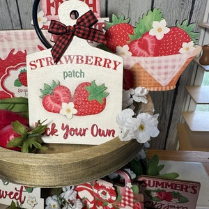 Strawberry Tiered Tray Bundle, Summer Strawberries, Strawberry Kitchen Decor image 3