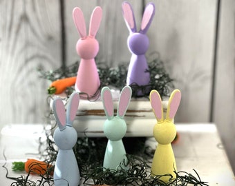 Mini Wood Bunny Rabbits, Bunnie Decor, Easter Decor, Tiered Tray Decor