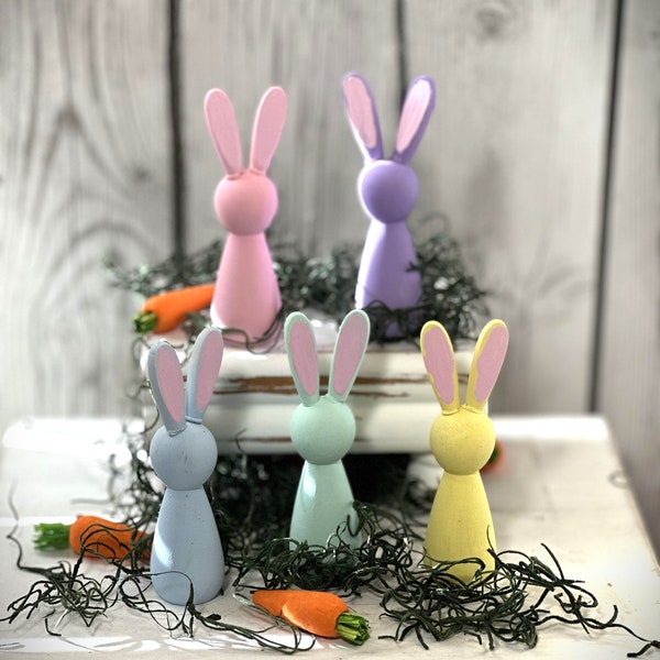 Mini Wood Bunny Rabbits, Bunnie Decor, Easter Decor, Tiered Tray Decor