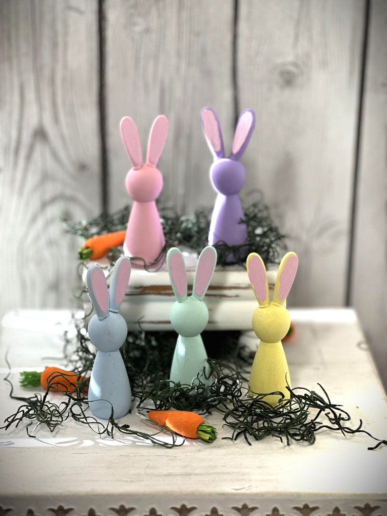 Mini Wood Bunny Rabbits, Bunnie Decor, Easter Decor, Tiered Tray Decor Bild 1