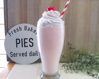 Faux Strawberry Milkshake / Fake Food / Kitchen Decor / Faux Food / Photo Prop / Dessert/