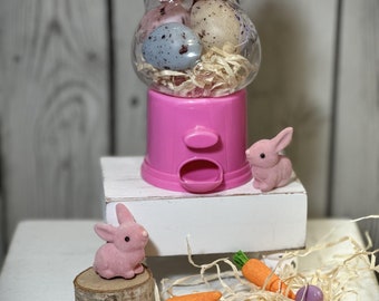 Mini Easter Gumball Machine, Candy Dispenser, Bunny Rabbit Decor, Tiered Tray Decor