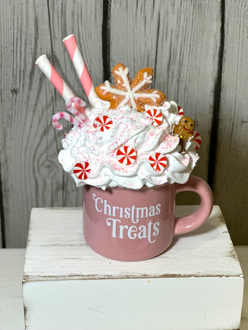 Mini Christmas Mug With Faux Whip, Christmas Tiered Tray, Christmas Treats Mug image 1