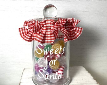 Sweets For Santa Candy Jar, Glass Jar Of Fake Christmas Candy, Tiered Tray Christmas Decor