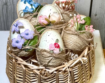 Rustic Farmhouse Decorated Easter Eggs Decor Basket Fillers