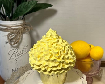 Fake Lemon Cupcake  / Handmade Faux Cupcake / Photo Prop /  Kitchen Decor / Fake Bake Dessert / Spring / Tiered Tray Decor / Yellow
