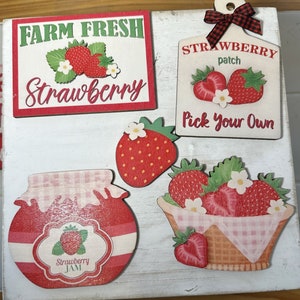 Strawberry Tiered Tray Bundle, Summer Strawberries, Strawberry Kitchen Decor image 6
