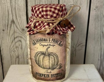 Primitive Pumpkin Butter Jar: Grungy Farmhouse Fall Decor