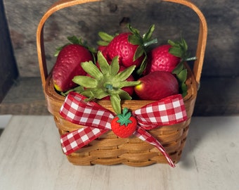 Basket Of Strawberries / Strawberry Decor / Tiered Tray Decor / Strawberry Kitchen Decor / Faux/ Fake