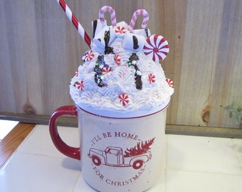 Whipped Mug Topper / Faux Whip / Peppermint Marshmallow / Fake Food Prop / Tiered Tray Decor/ Christmas Mug Topper