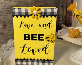 Bee Wood Sign, Honeybee Sign, Tiered Tray Decor, Bumblebee, Bee Decor, Yellow And Black, Bee Block Standing Sign