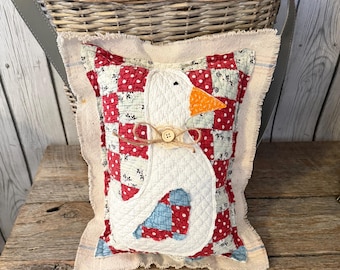 Handmade Antique Quilt Duck Goose Pillow | Farmhouse Appliqué Cushion | Rustic Primitive Country Decor, Grandmacore