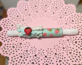 Mini Strawberry Rolling Pin, Kitchen Decor, Strawberry Decor, Tiered Tray Decor