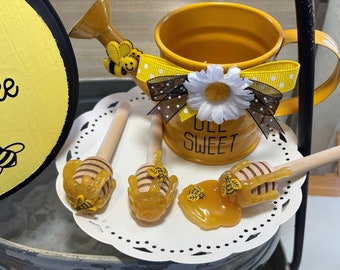 Honey Dippers For Tiered Tray  - Fake Honey - Bee Decor - Honeybee - Fake Bake - Set Of Three - Bumblebee - Farmhouse Decor