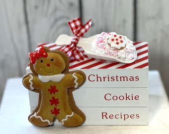 Christmas Book Stack, Gingerbread Book Stack, Christmas Decor, Gingerbread Baking Stack Of Books, Cookie Recipe Book Stack