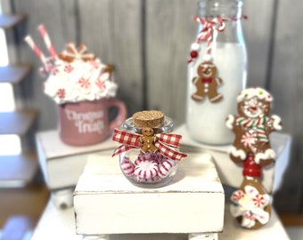 Faux Peppermint Candy Mini Christmas Jar, Tiered Tray Decor, Christmas Decor, Mini Christmas Candy Jar, Gingerbread Decor, Cocoa Bar Decor