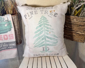 Vintage Authentic Dickinson's  Pine Tree Farm Seeds Grain Sack Pillow