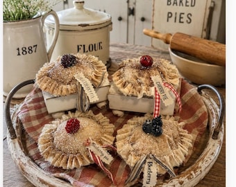 Handmade Faux Mini Pie | Primitive Farmhouse Bowl Fillers | Rustic Country Kitchen Decor | Tiered Tray Decor | Cherry, Blueberry, Raspberry,