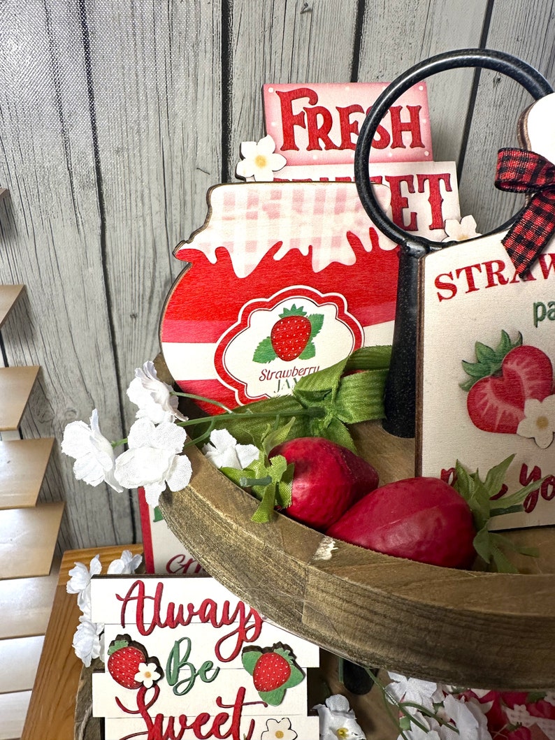 Strawberry Tiered Tray Bundle, Summer Strawberries, Strawberry Kitchen Decor image 4